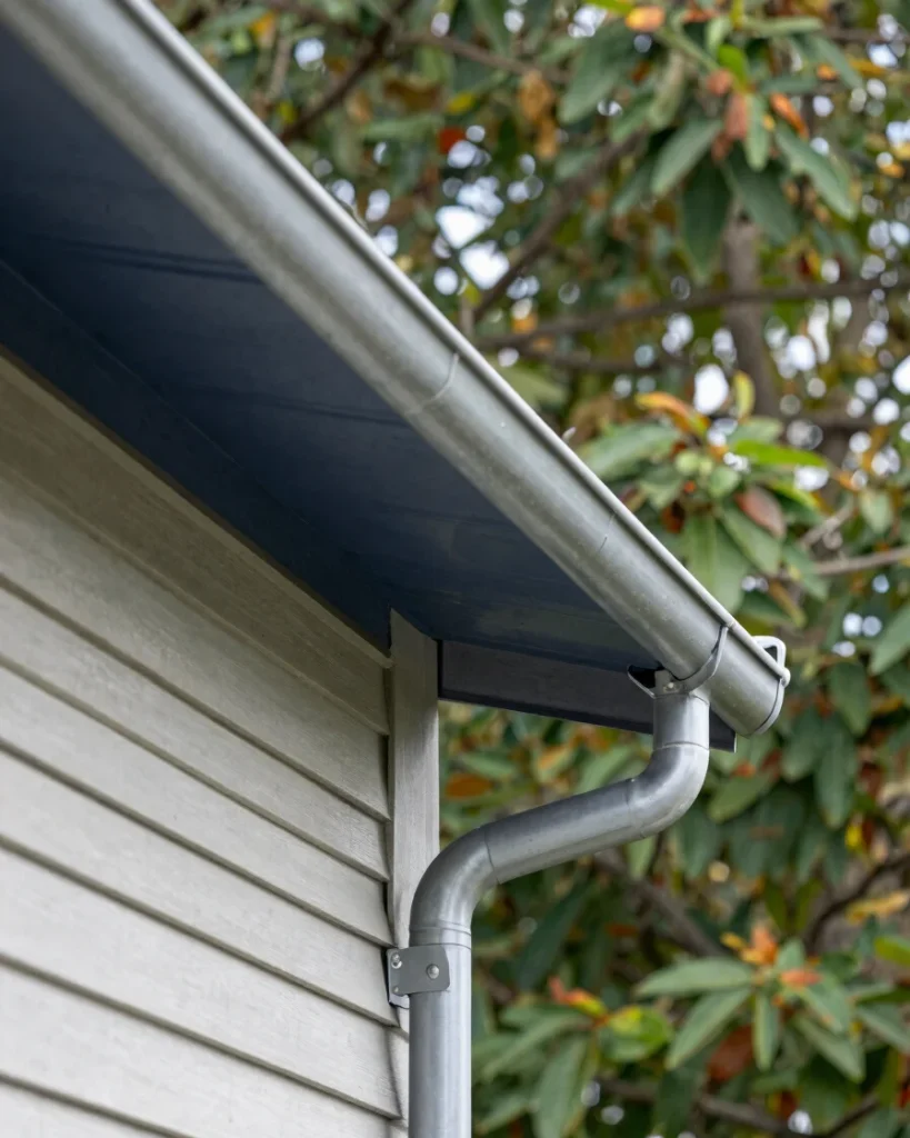 Close-up of a downspout along exterior siding
