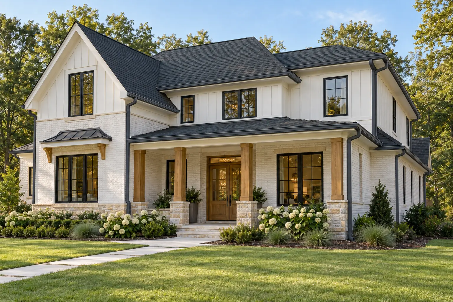 AI-generated Craftsman sample home with charcoal gutters and downspouts