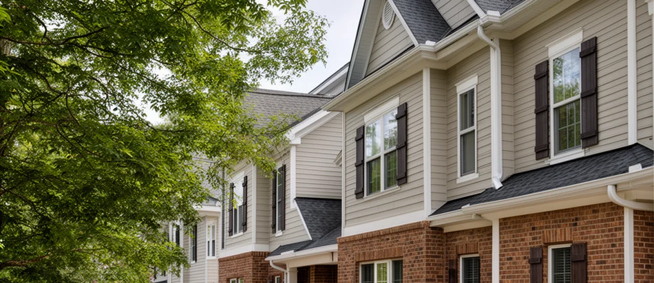 Home exterior with gutters following the roofline